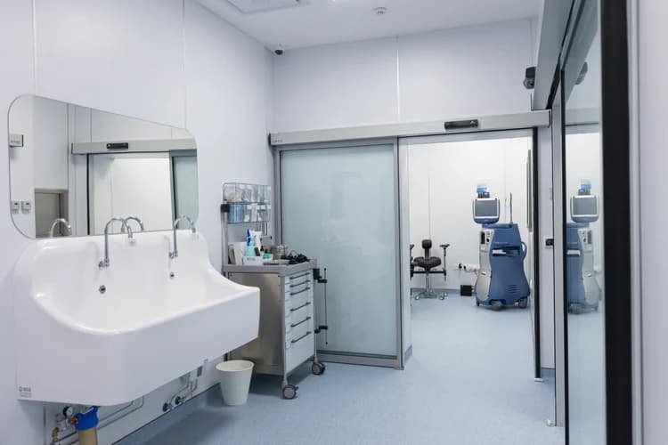 Salle de soins avec fauteuil et équipements médicaux